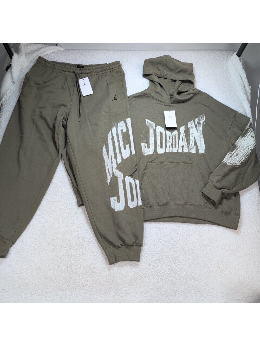 Jordan Jumpman Graphic Fleece Hoodie Sweatpants Set Mens Large Olive NWT